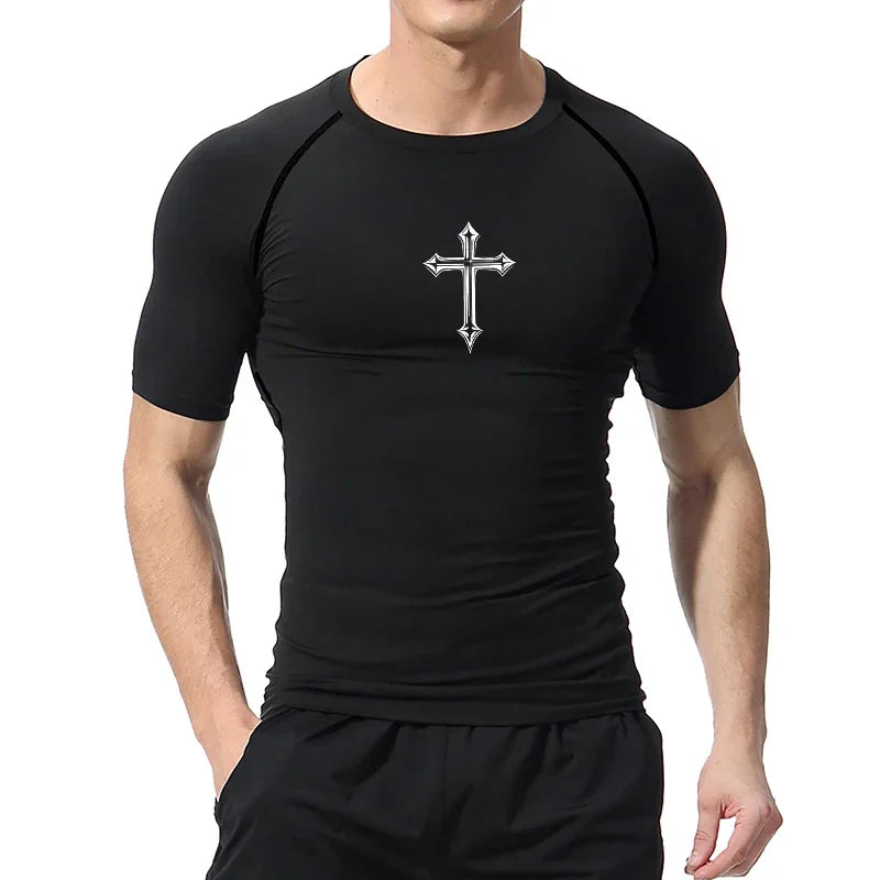 Jesus Cross Emblem Compression Shirt